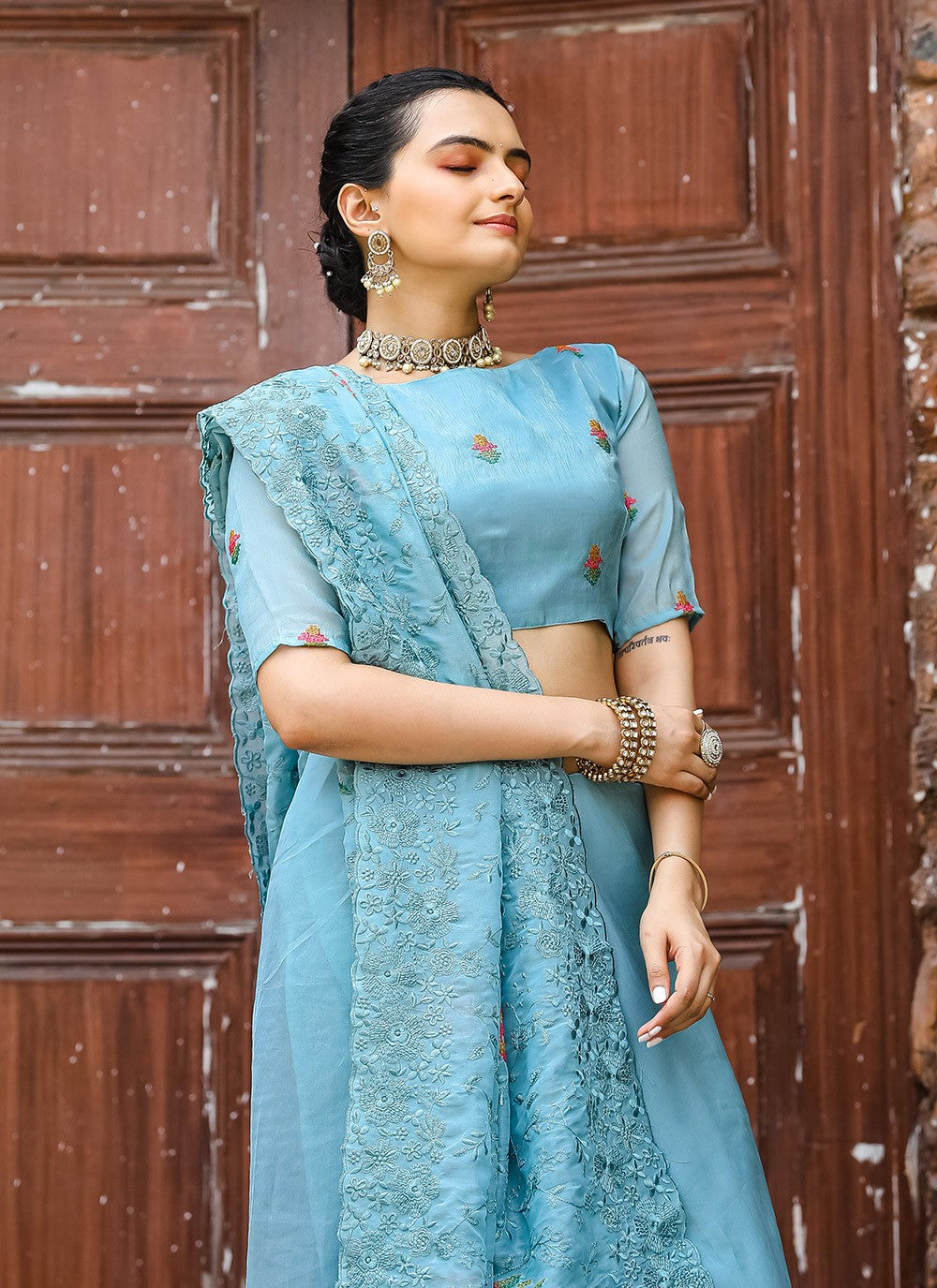Traditional Cut Work Chiffon Saree - S6373