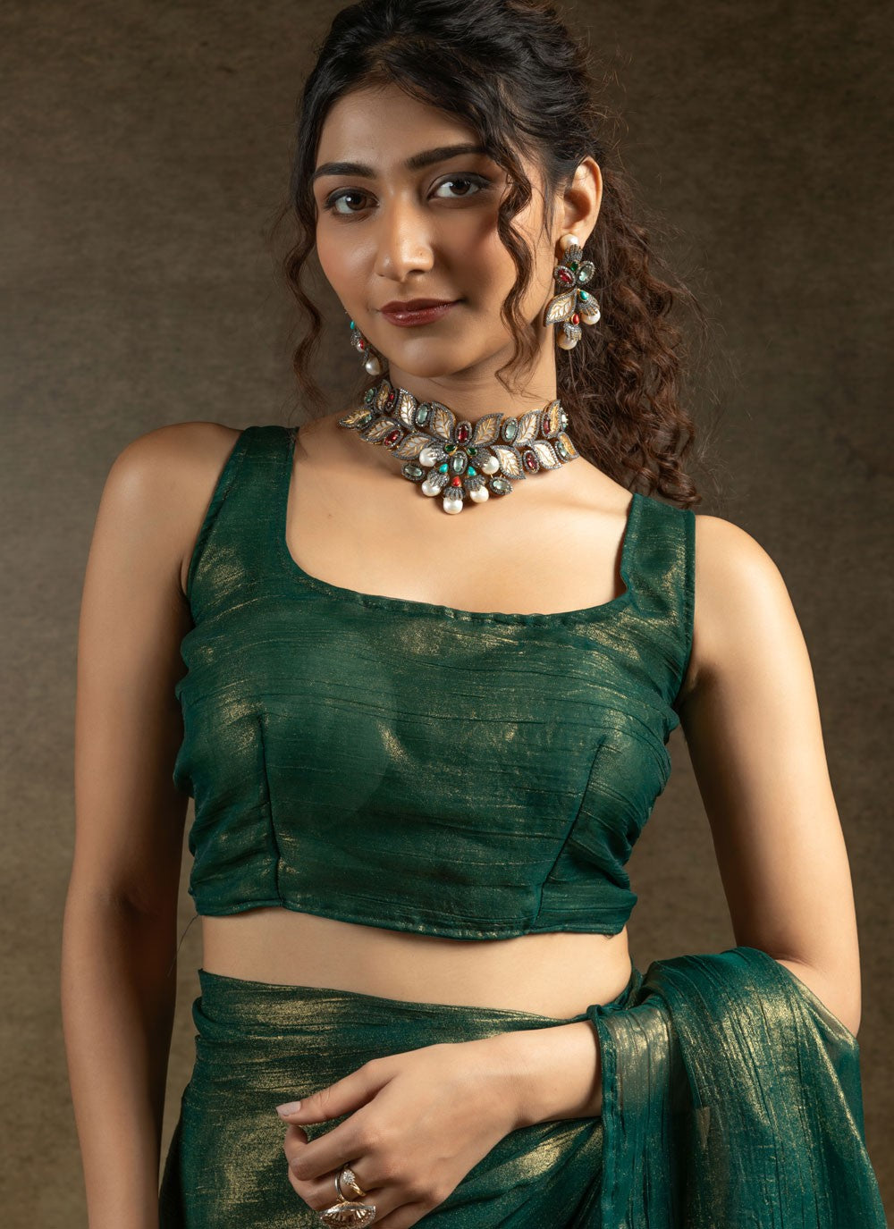 Plain Chiffon Satin Teal Classic Saree S15435