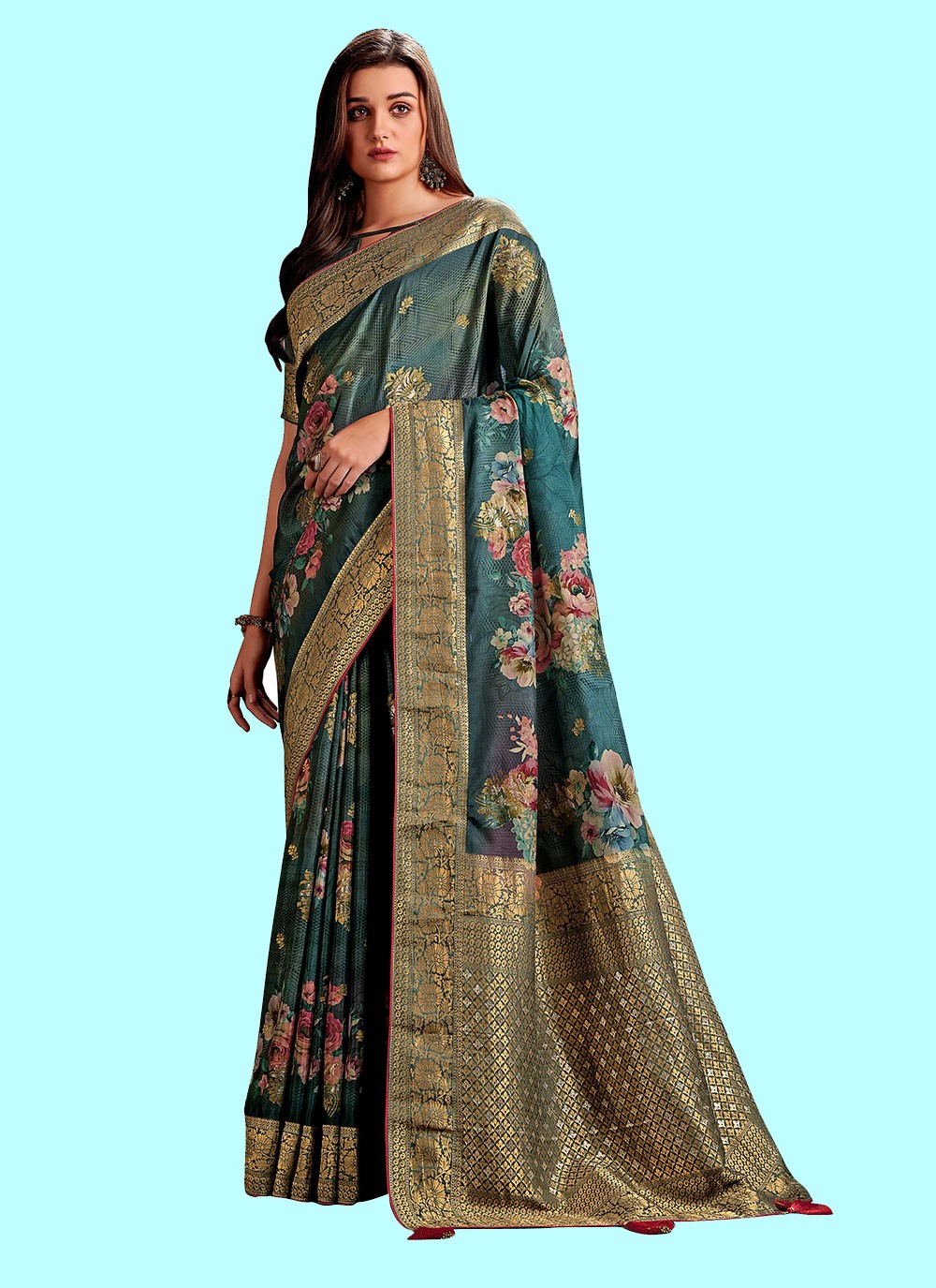 Classic Digital Print Silk, Viscose Saree - S4430