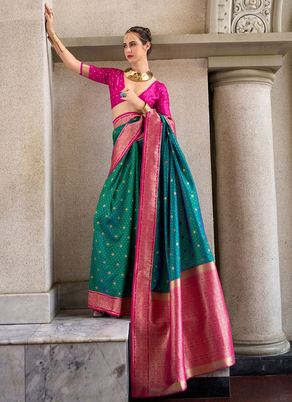 Weaving Zari Silk Teal Saree S14431