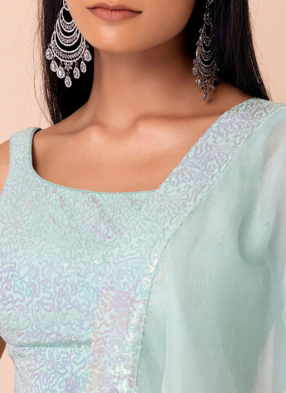 Embroidered Georgette Aqua Blue A - Line Lehenga L3833