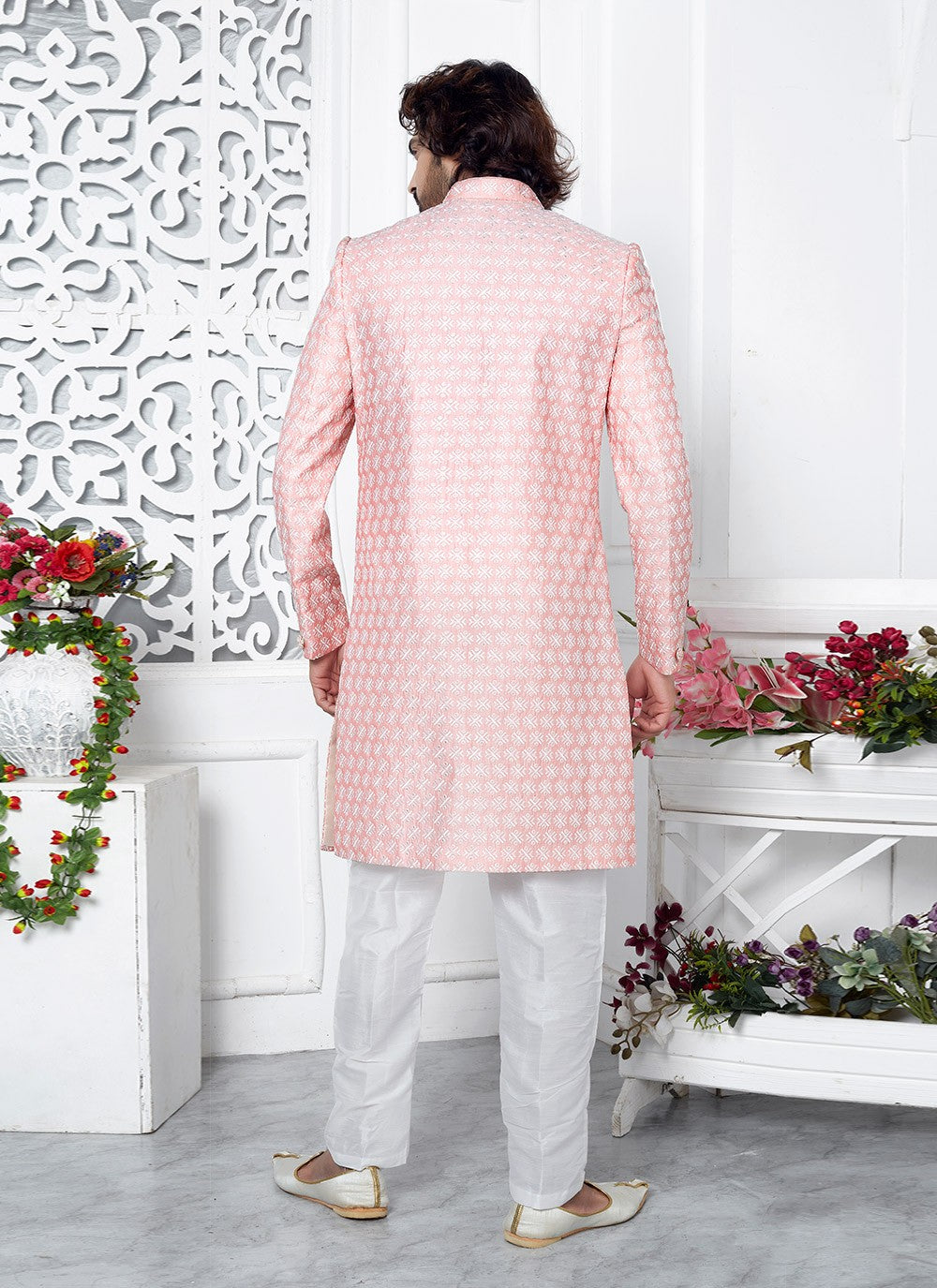Thread Art Silk Pink Indo Western - M6632