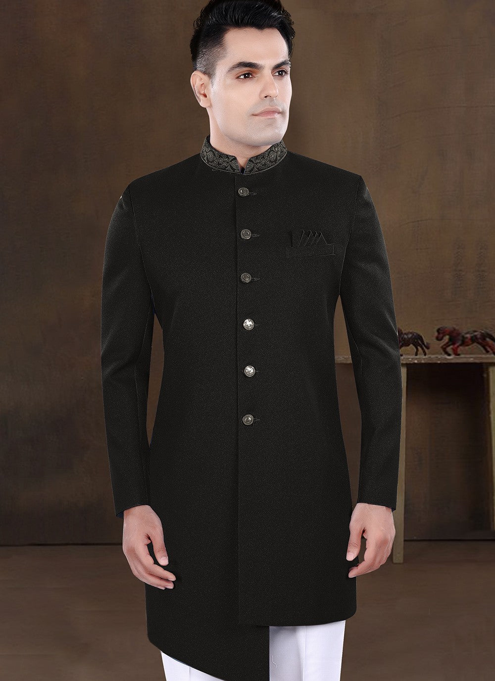Embroidered Imported Black Indo Western - M8223