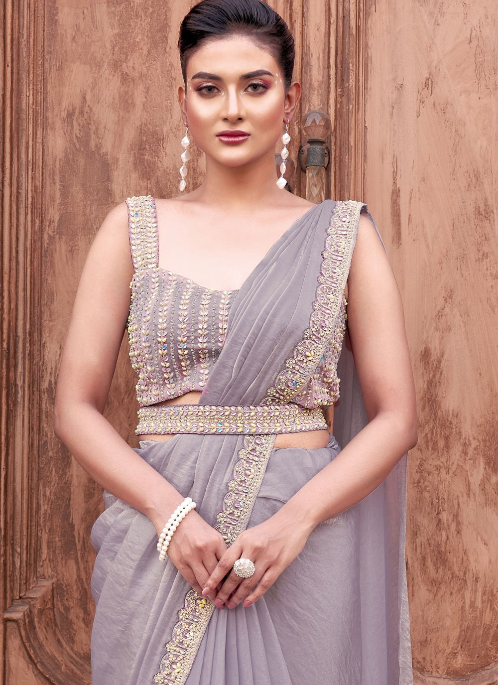 Moti Satin Silk Lavender Saree S14525