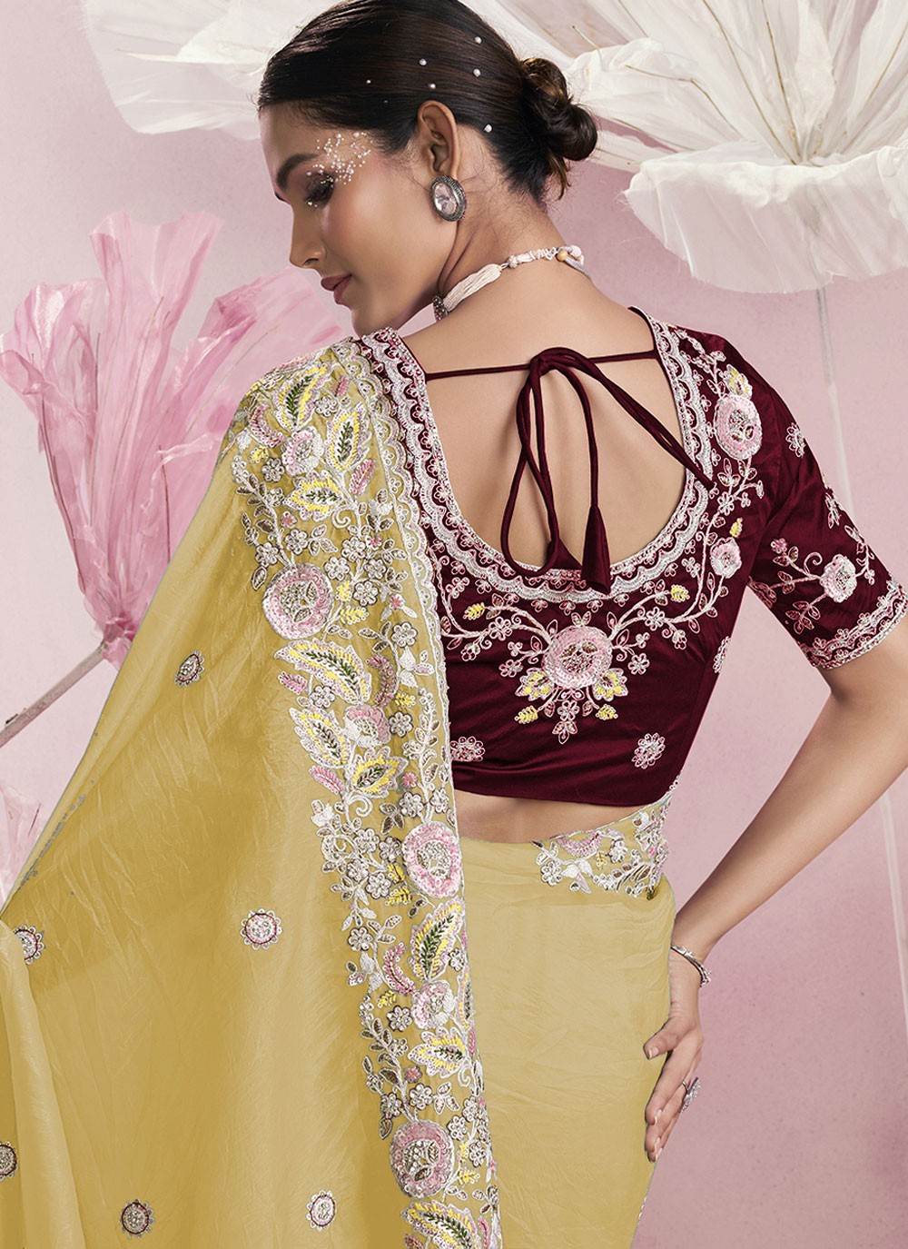 Embroidered Silk Yellow Saree S13908