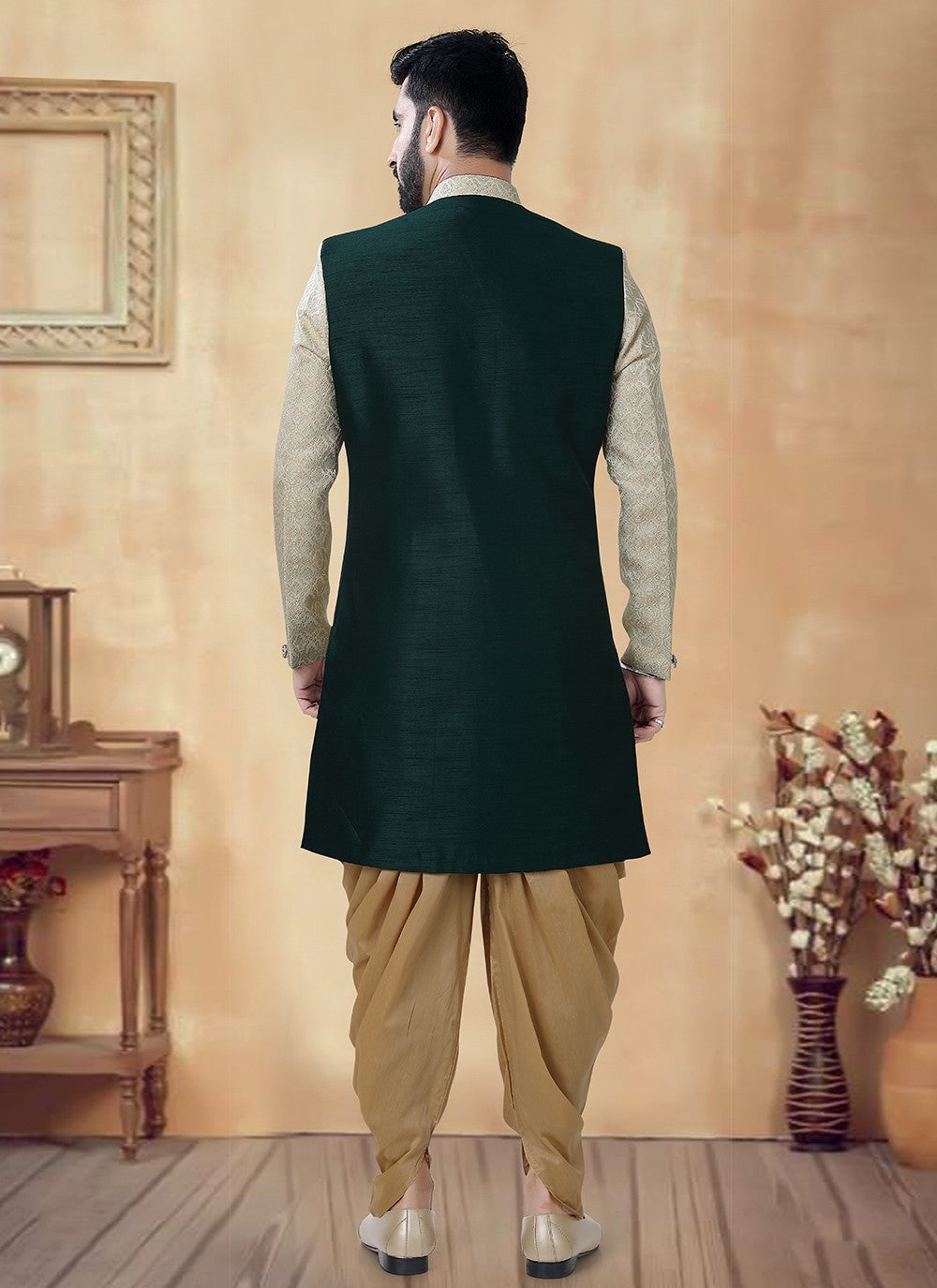 Embroidered Silk Green Sherwani - M8512