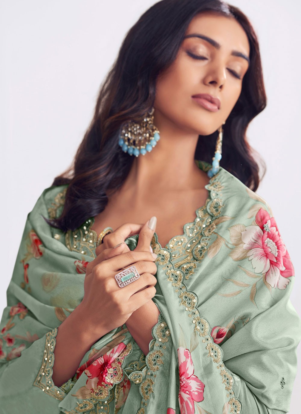 Palazzo Suit Embroidered, Thread Sea Green T8509