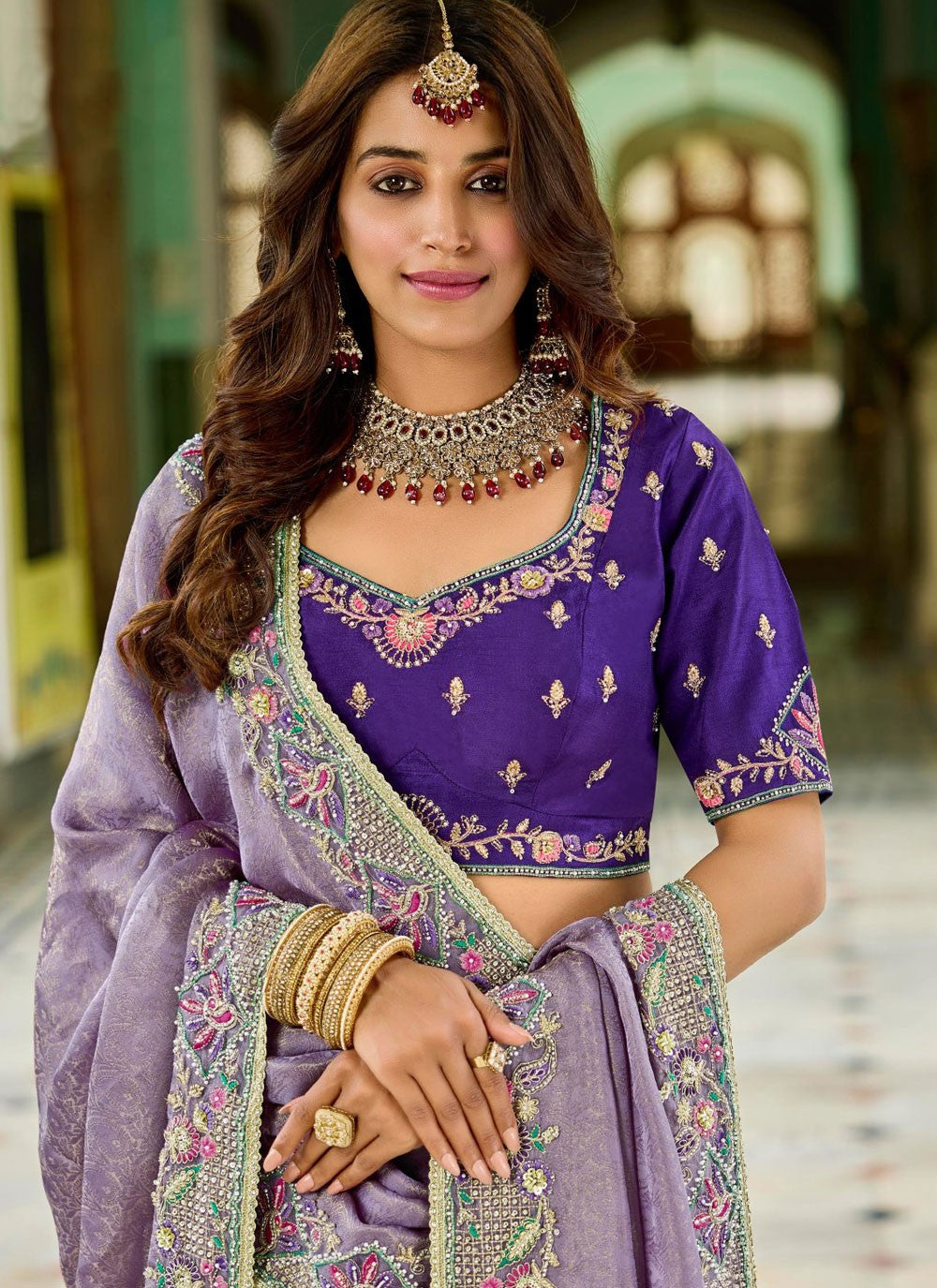 Purple Satin Classic Saree Beads S19794