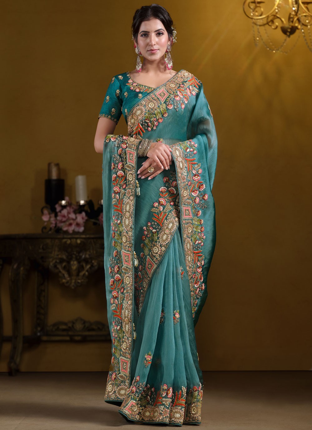 Contemporary Embroidered Blue Tissue S12632