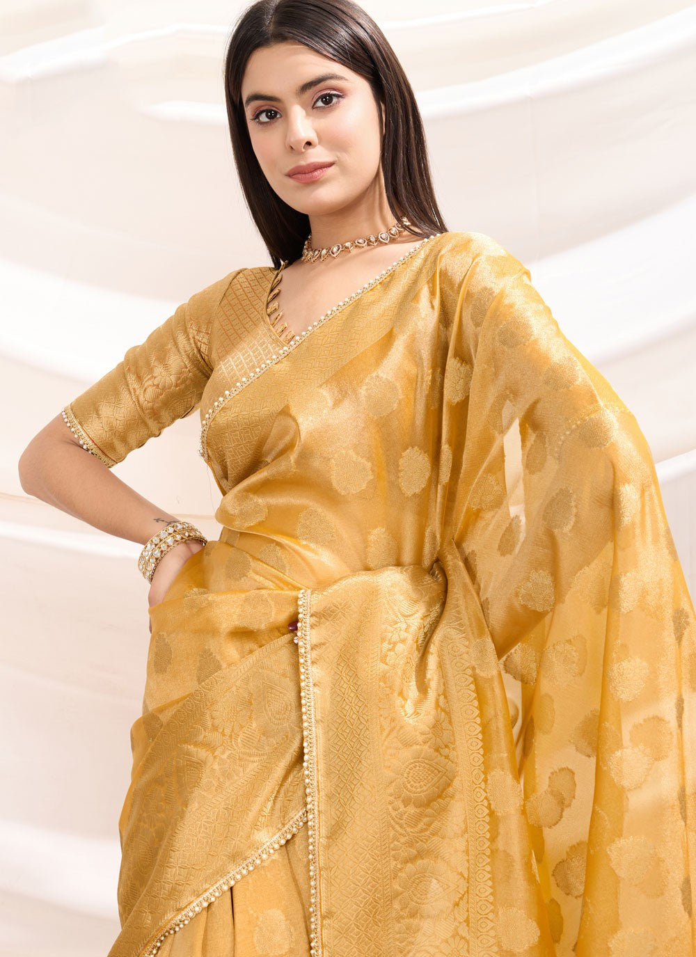 Woven Silk Yellow Contemporary Saree S14920