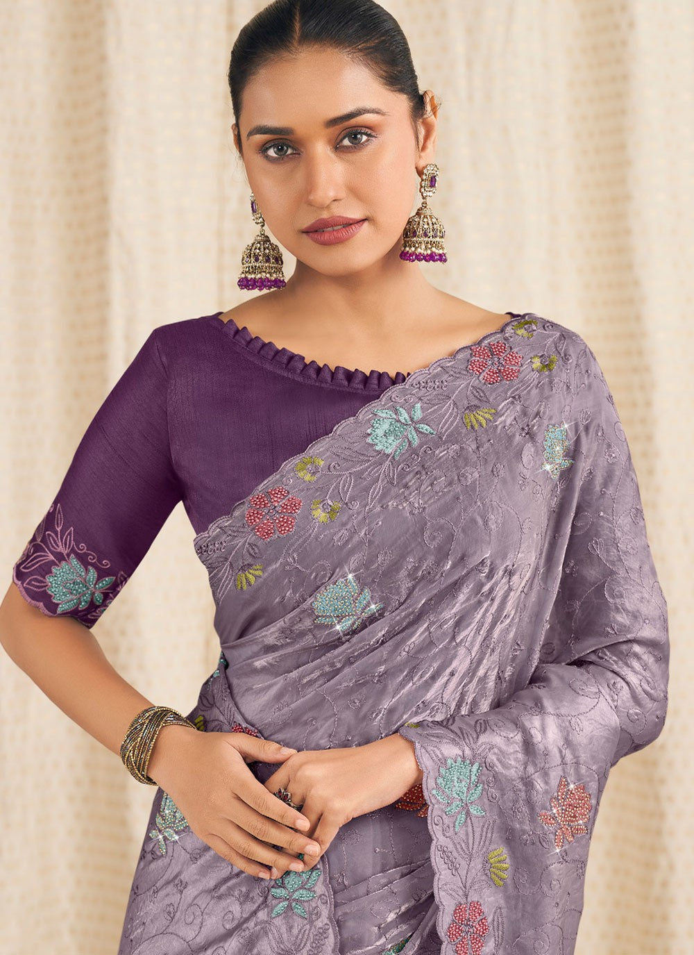 Purple Silk Contemporary Saree Embroidered S19920