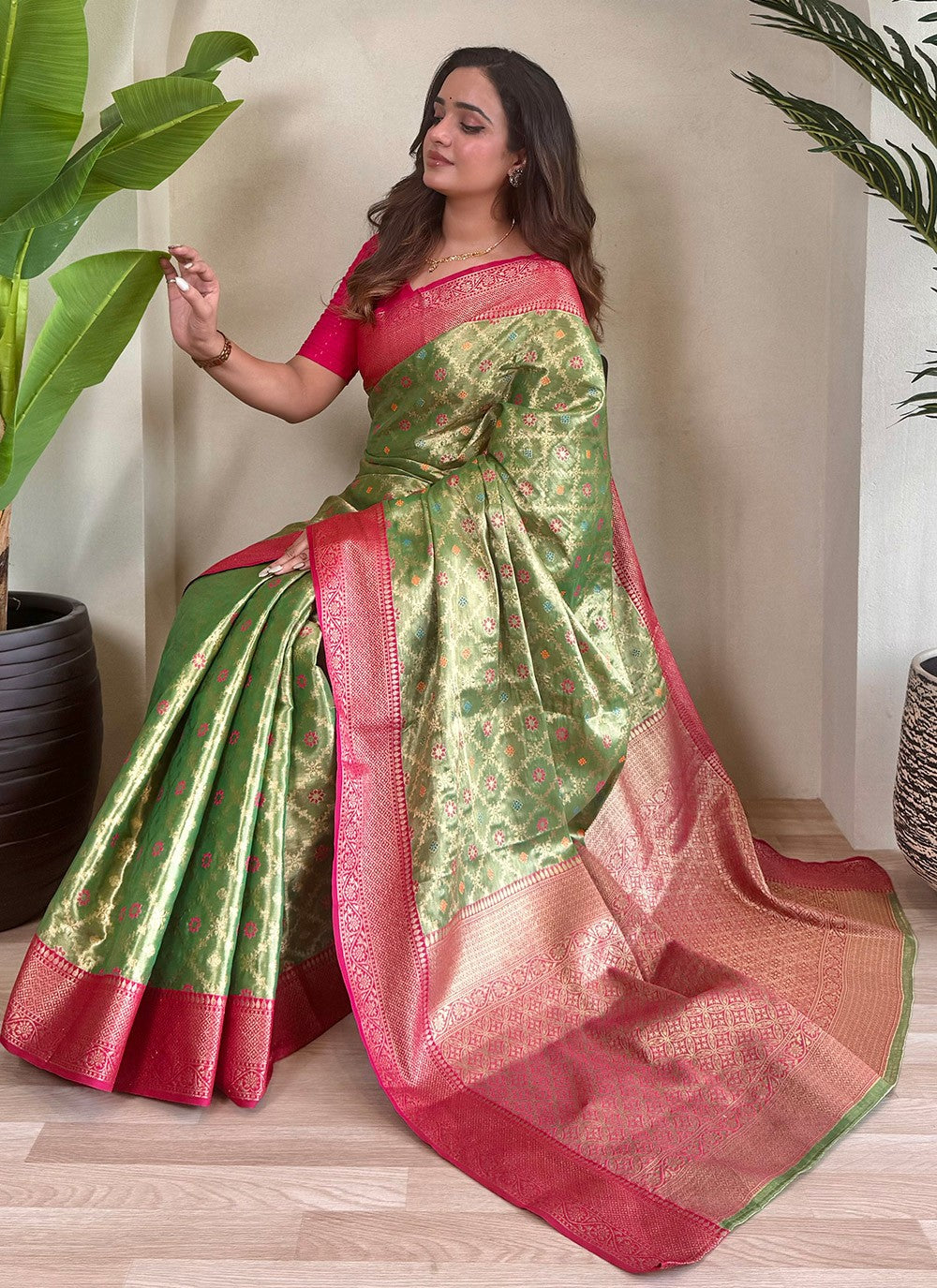 Weaving Zari Silk Green Trendy Saree S15245