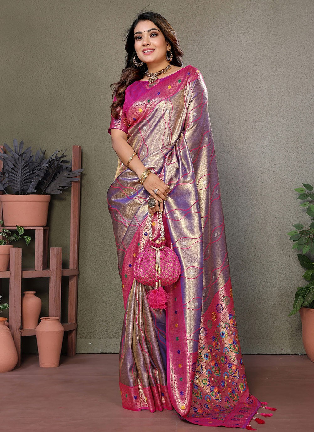 Woven Banarasi Silk Lavender Saree S14789