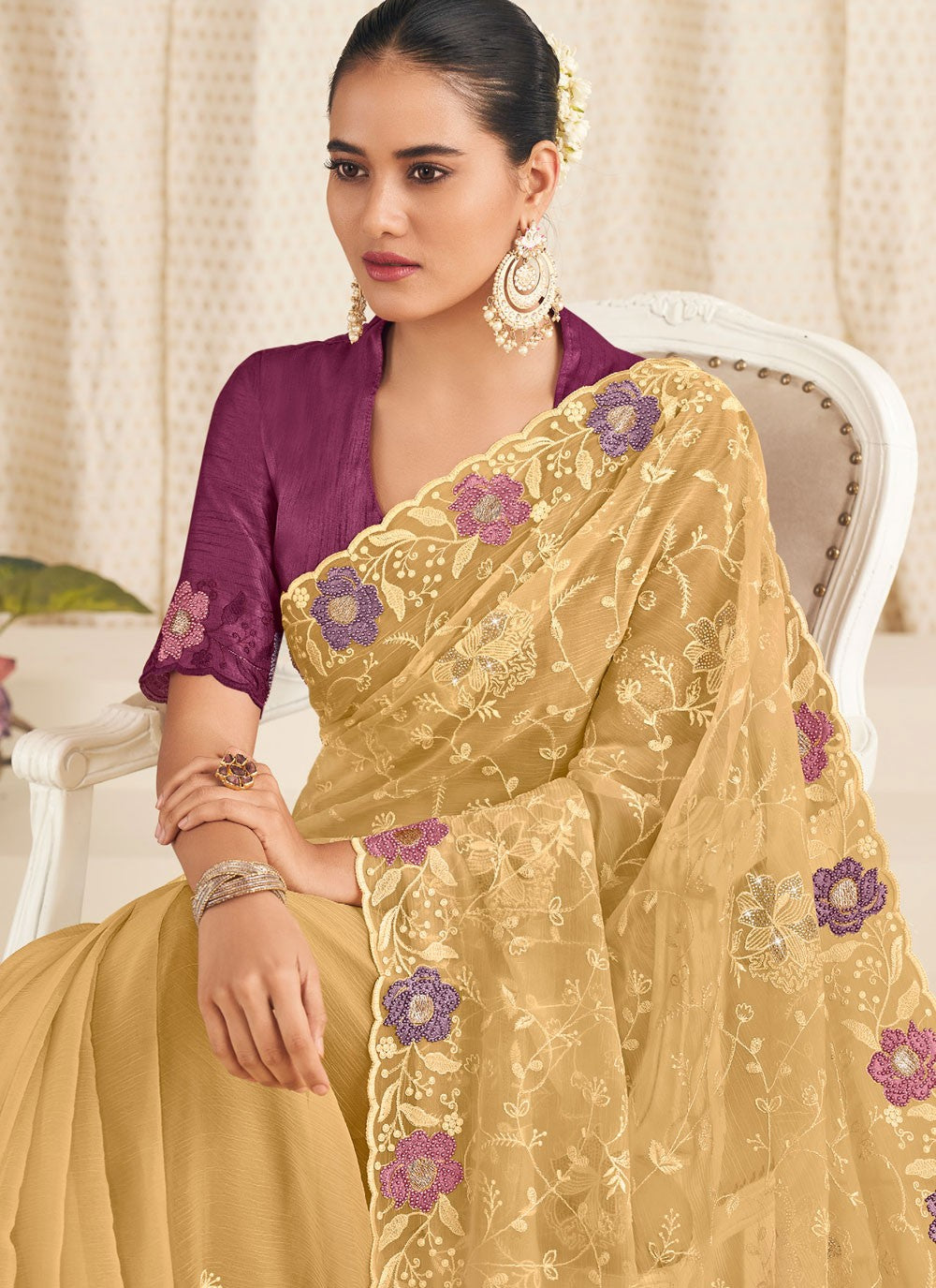Mustard Silk Traditional Saree Embroidered S19922