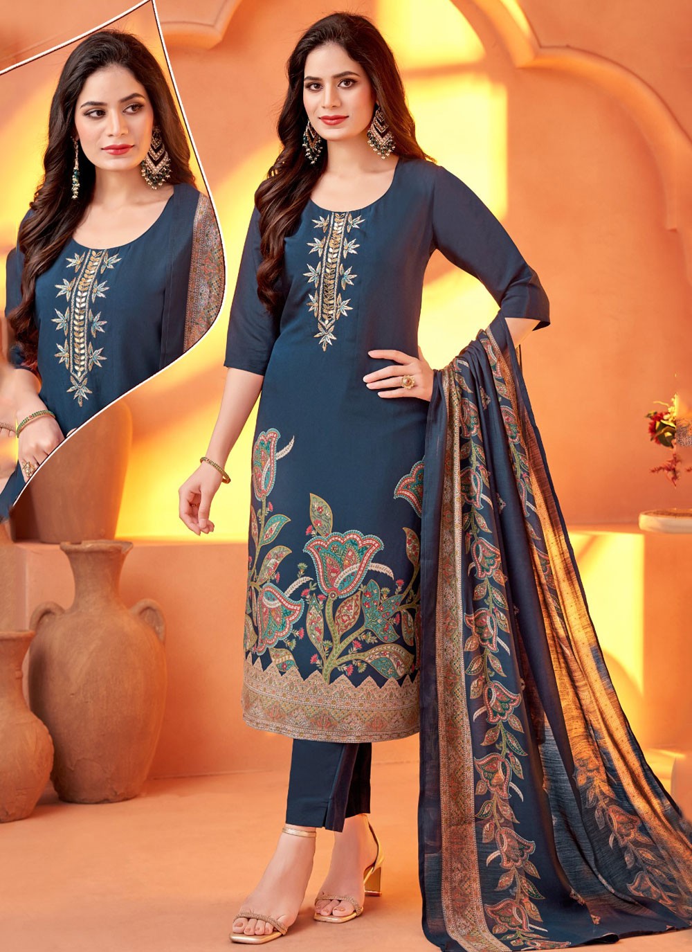 Salwar Suit Embroidered Navy Blue Shimmer T5141