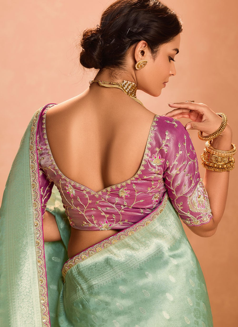 Trendy Saree Embroidered Sea Green Silk S12847