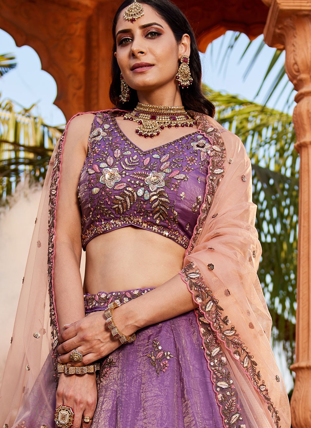 Tissue Engagement, Mehandi & Sangeet, Reception, Wedding A - Line Lehenga L3562