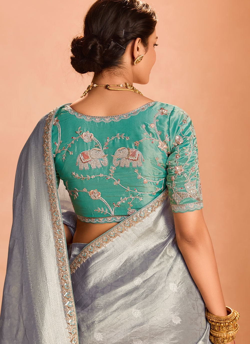 Traditional Embroidered Grey Silk S12841