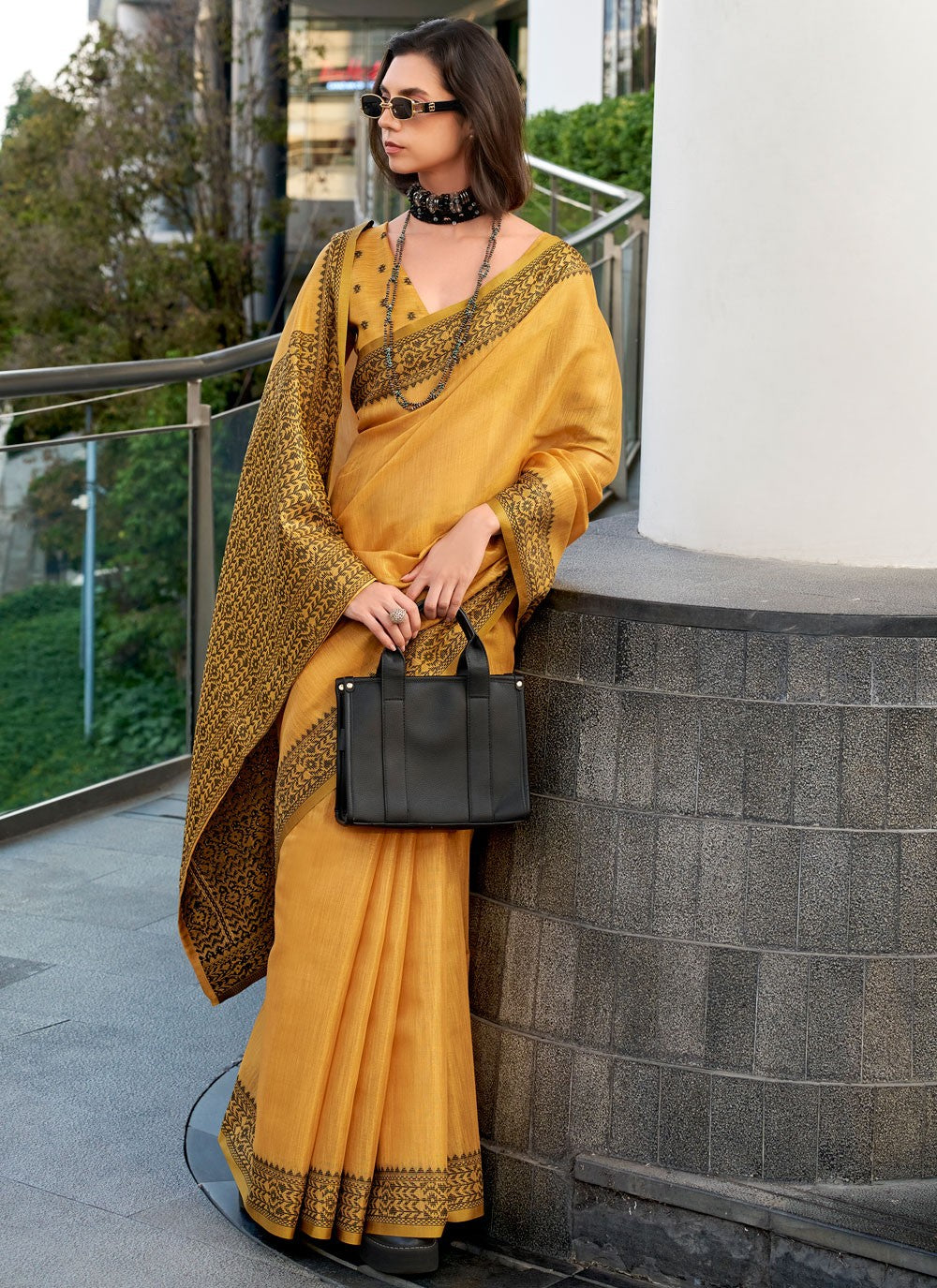 Designer Weaving Zari Yellow Linen Saree S13532