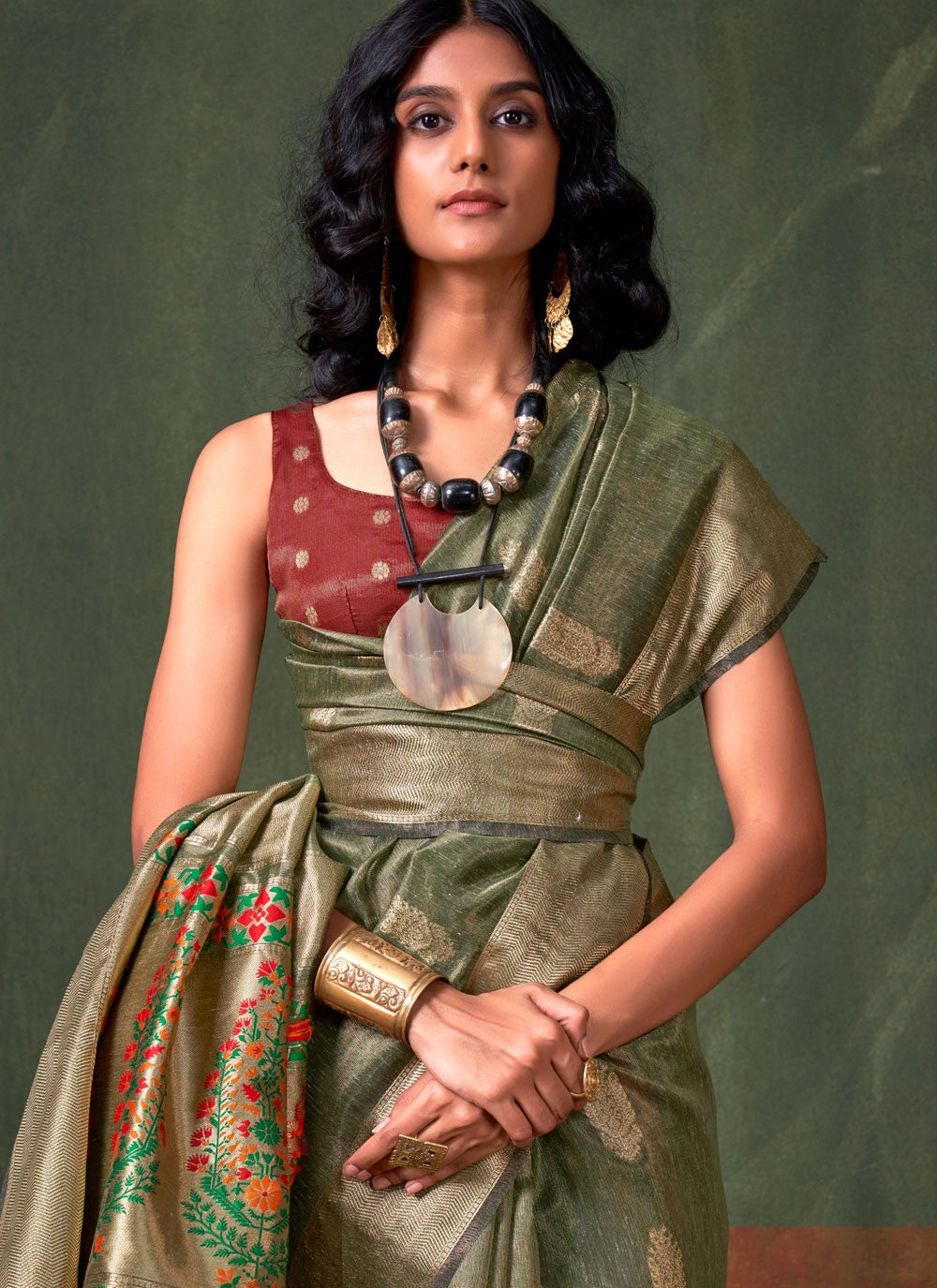 Weaving Zari Silk Green Saree S13845