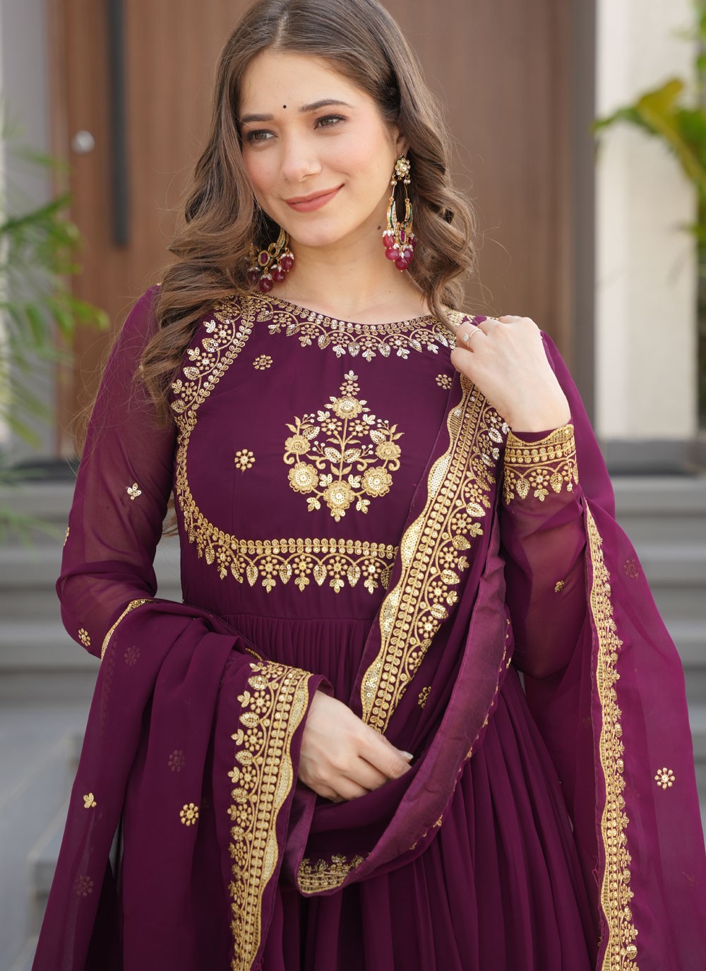 Faux Georgette Mehandi & Sangeet Gown G19880