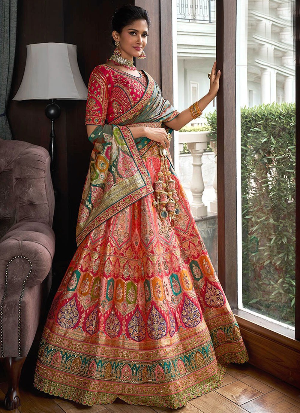 Embroidered Banarasi Silk A - Line Lehenga - L2443