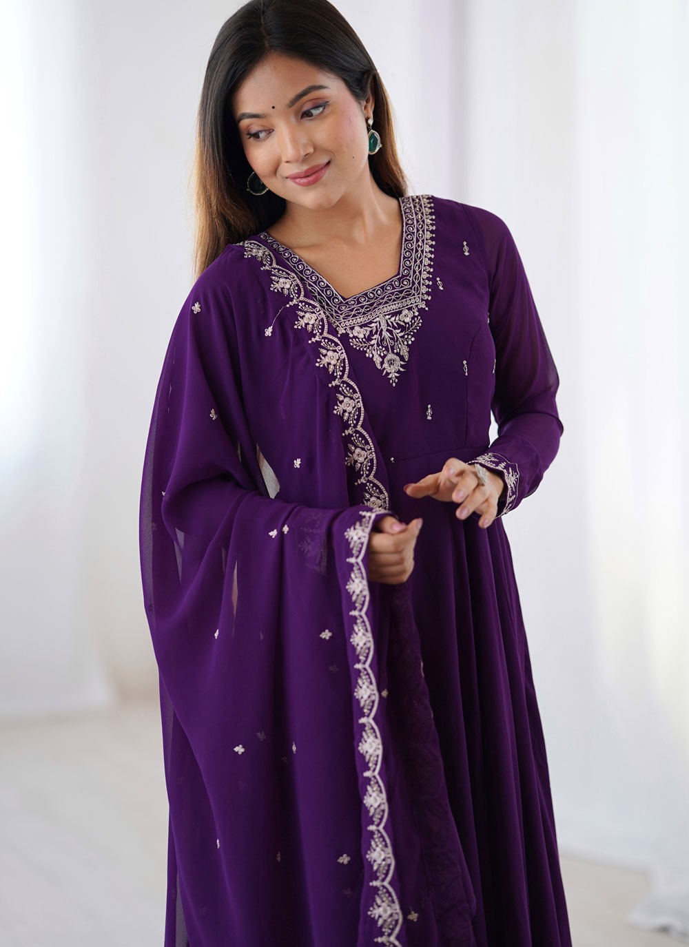 Anarkali Embroidered Purple T7299