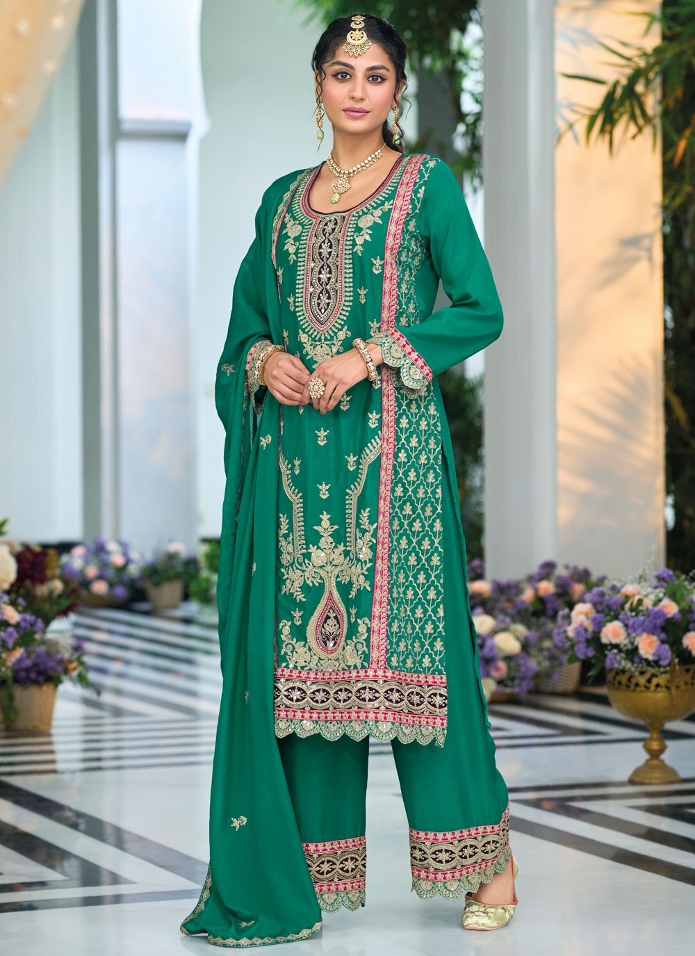 Salwar Suit Embroidered Rama Chinon T5511