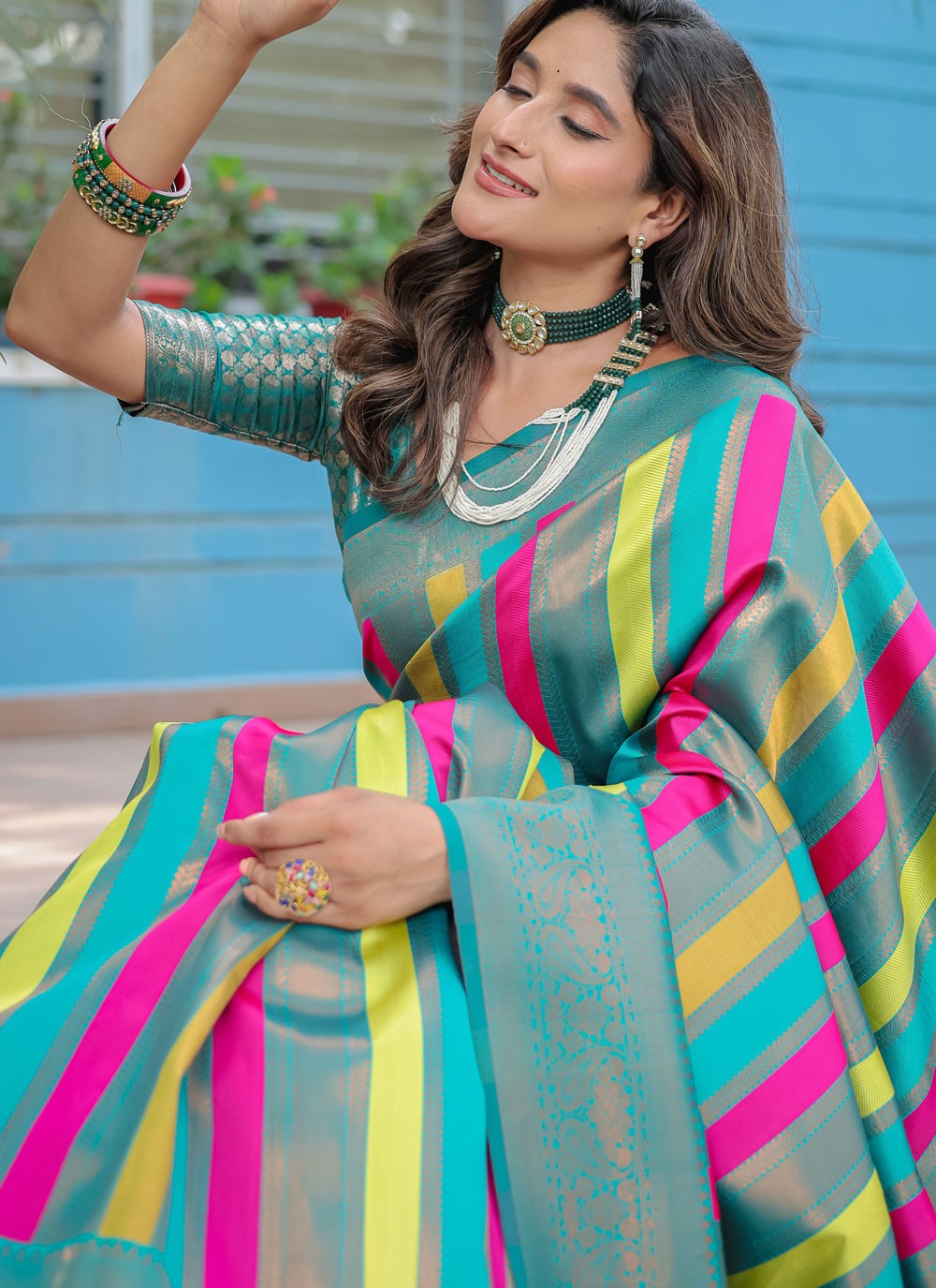 Classic Saree Woven Turquoise Kanjivaram Silk S12502