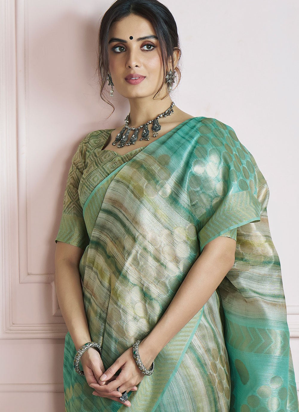 Border Work Handloom Silk Turquoise Saree S14829