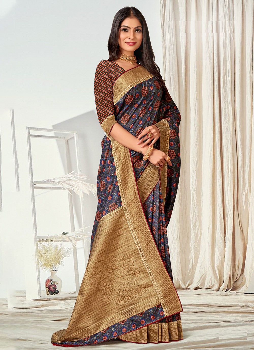 Classic Digital Print Tussar Silk Saree - S4545