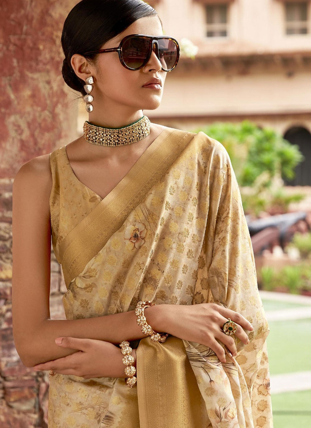 Contemporary Digital Print Beige Tussar Silk Saree S13230