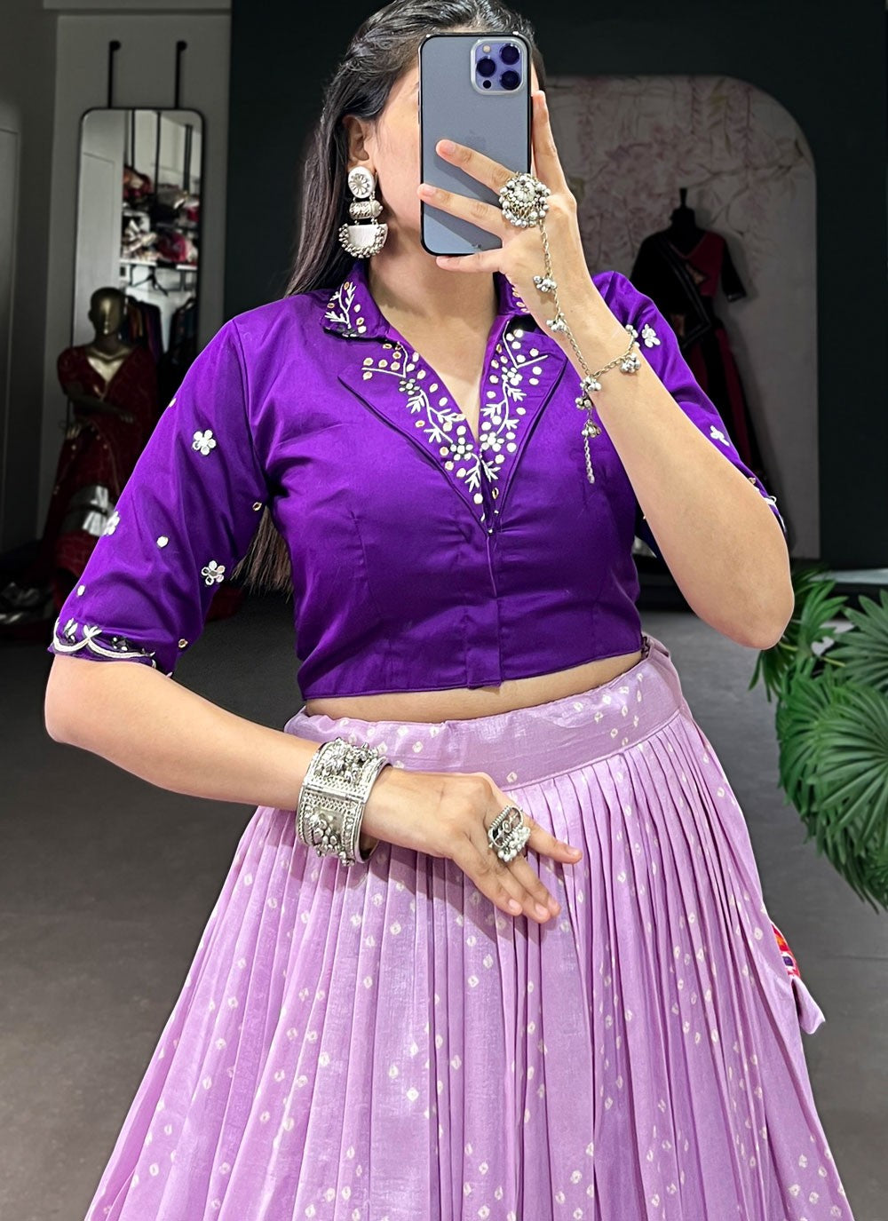 Bandhej Tussar Silk Readymade Lehenga Choli - L2925