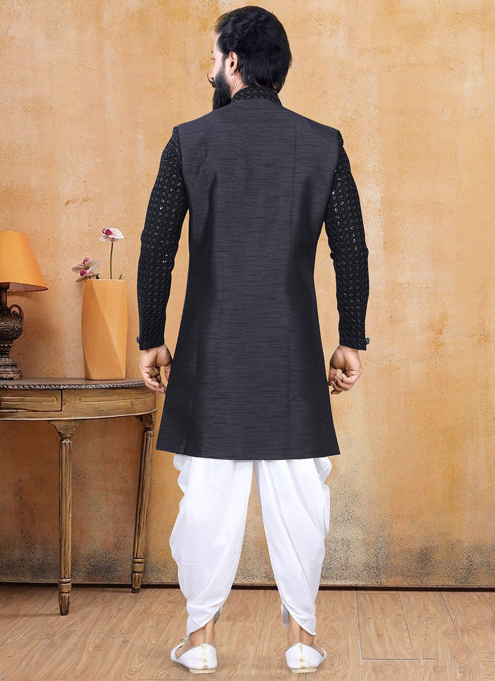 Fancy Work Silk, Velvet Black Jacket Style - M3381