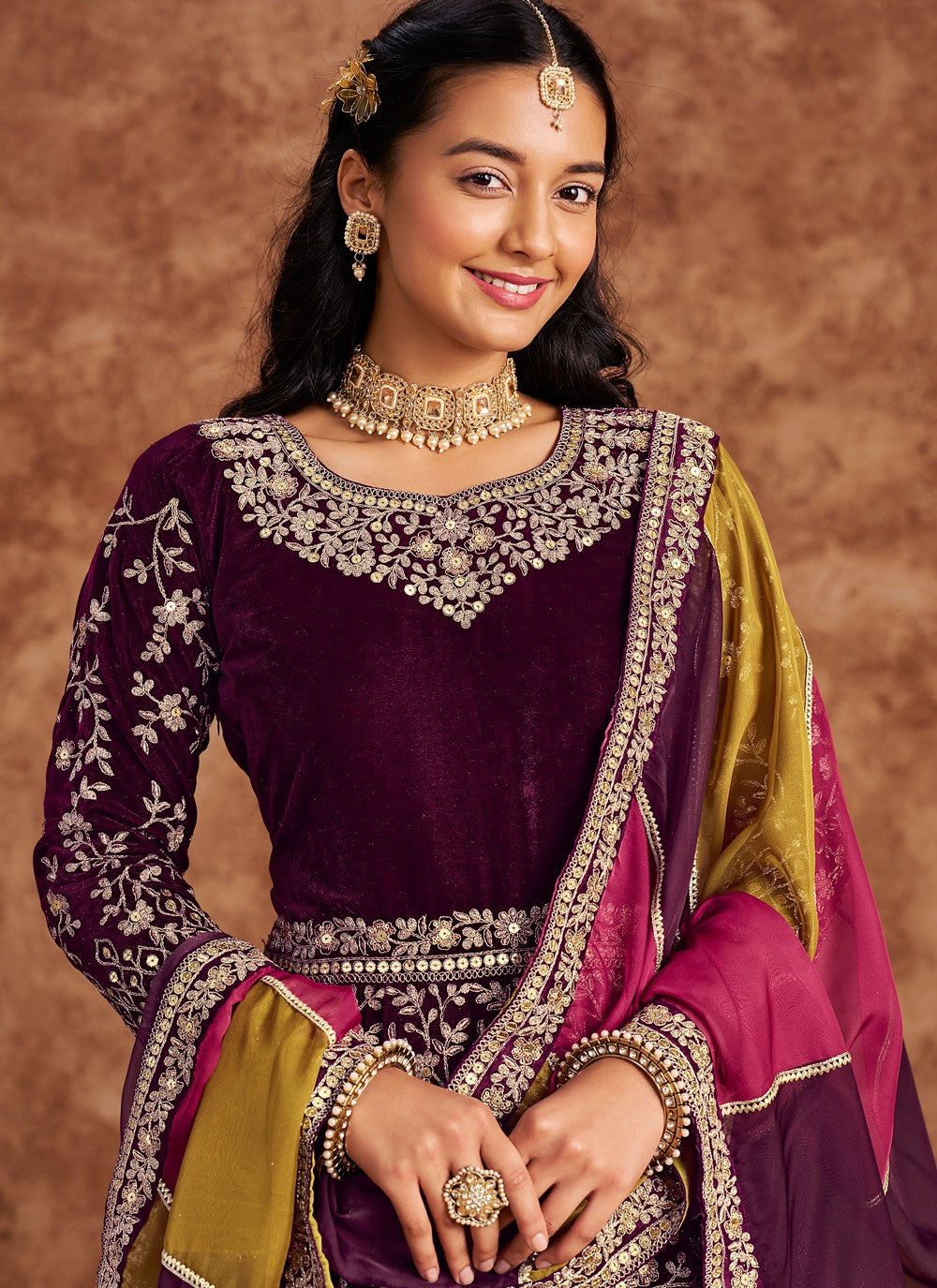 Embroidered Velvet Anarkali - T4813