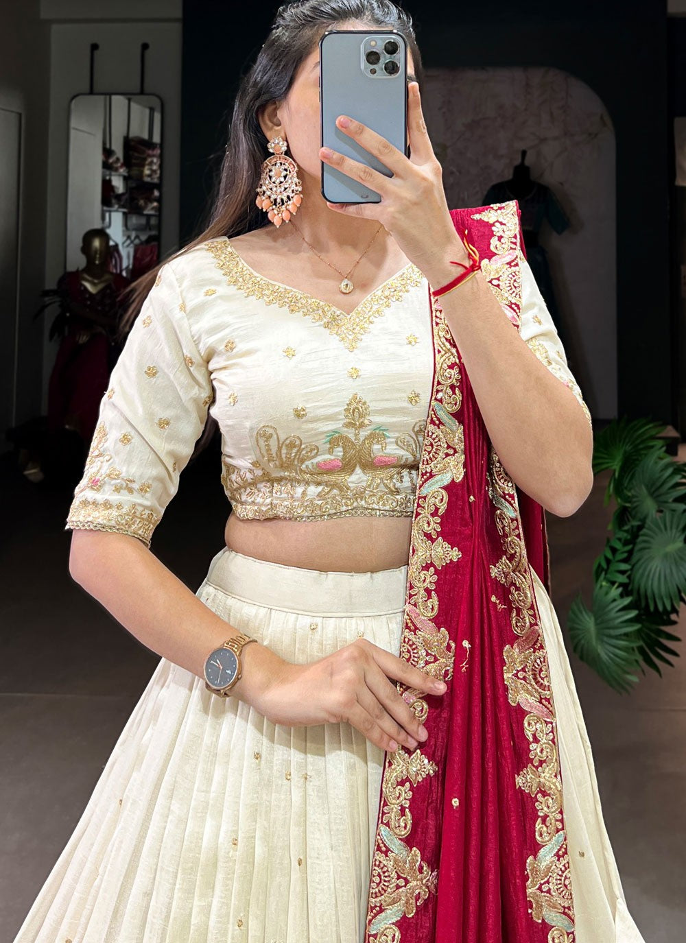 Embroidered Vichitra Silk A - Line Lehenga - L2879