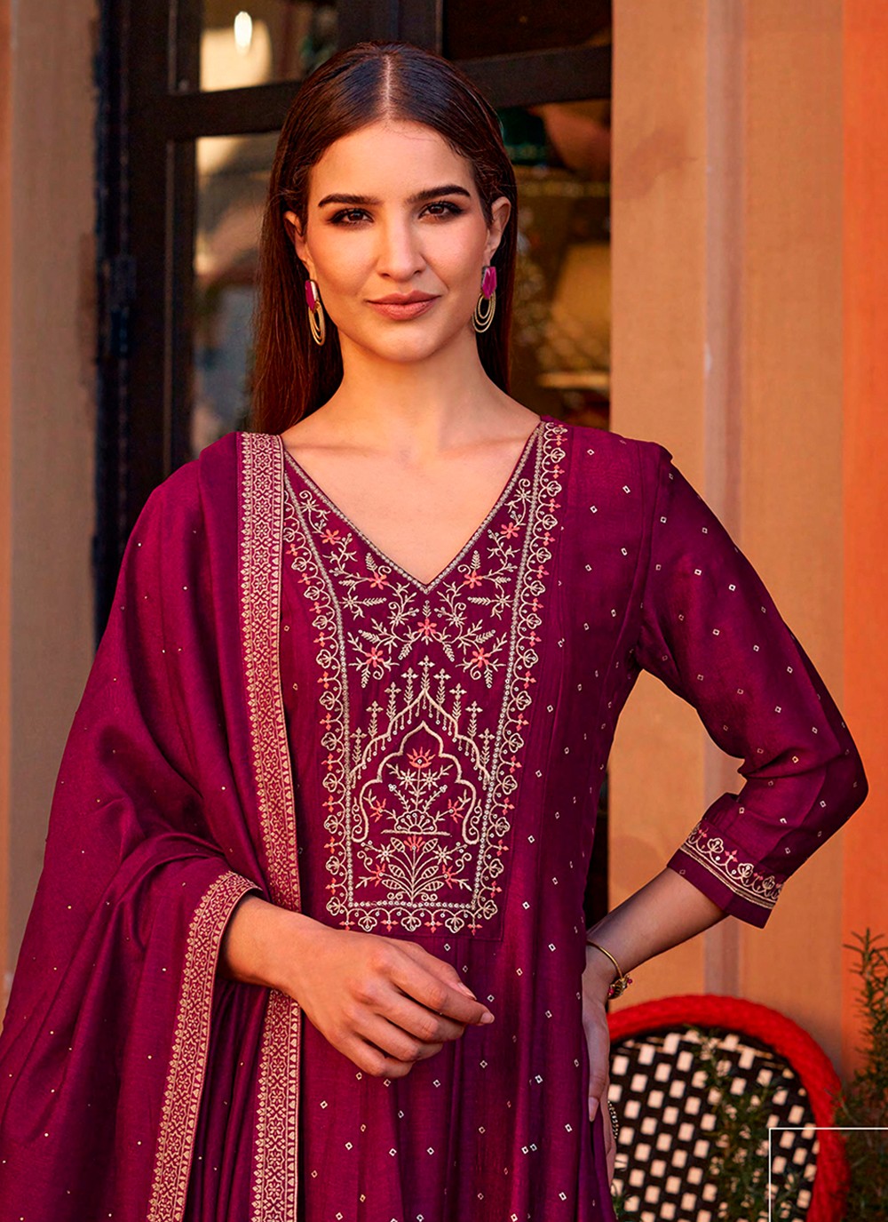 Anarkali Embroidered, Hand Embroidery Pink T8175