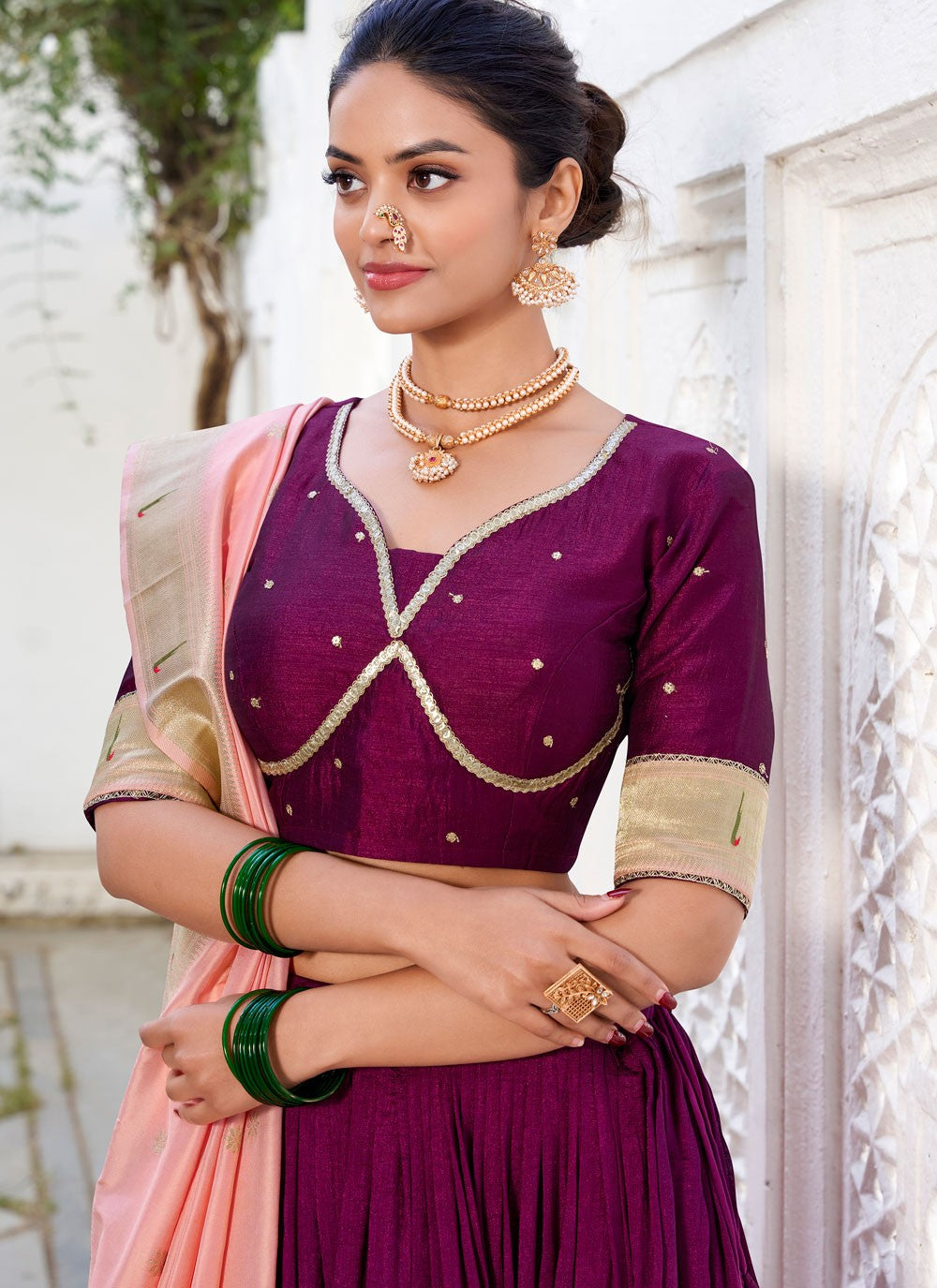 Lace Vichitra Silk Wine Lehenga Choli L3498