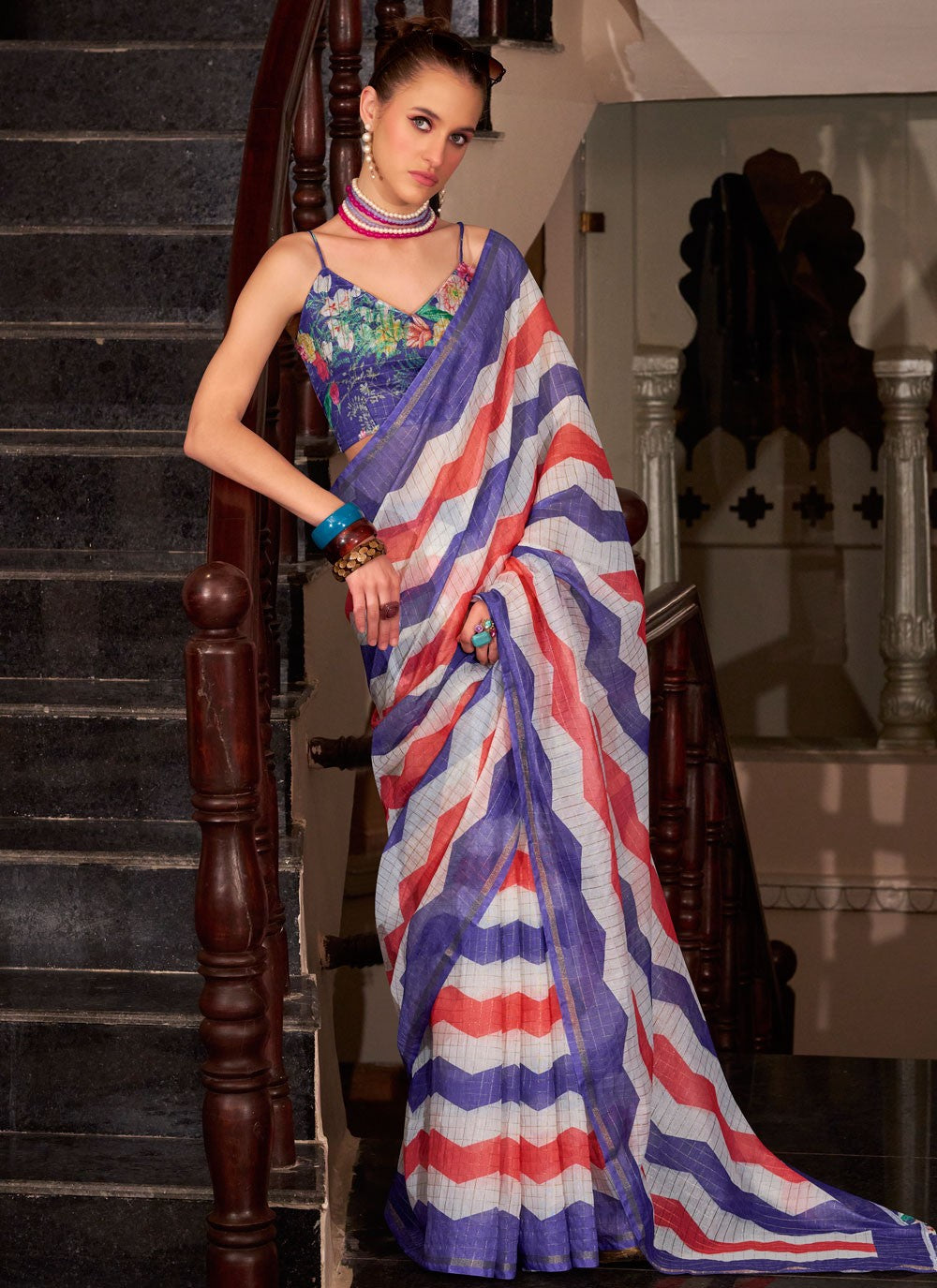 Strips Cotton Silk Violet Saree S14782