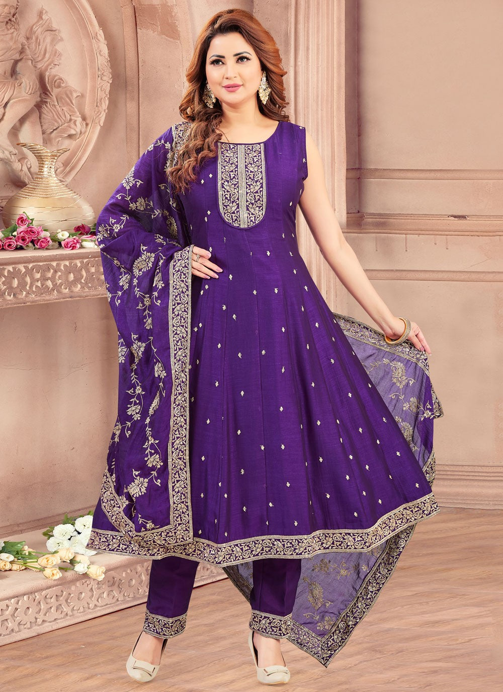 Anarkali Embroidered, Zari Violet T7597