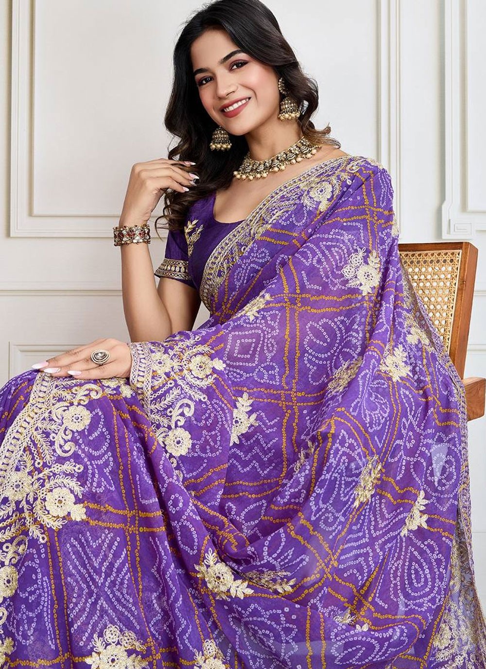 Bandhej Georgette Violet Saree S13917