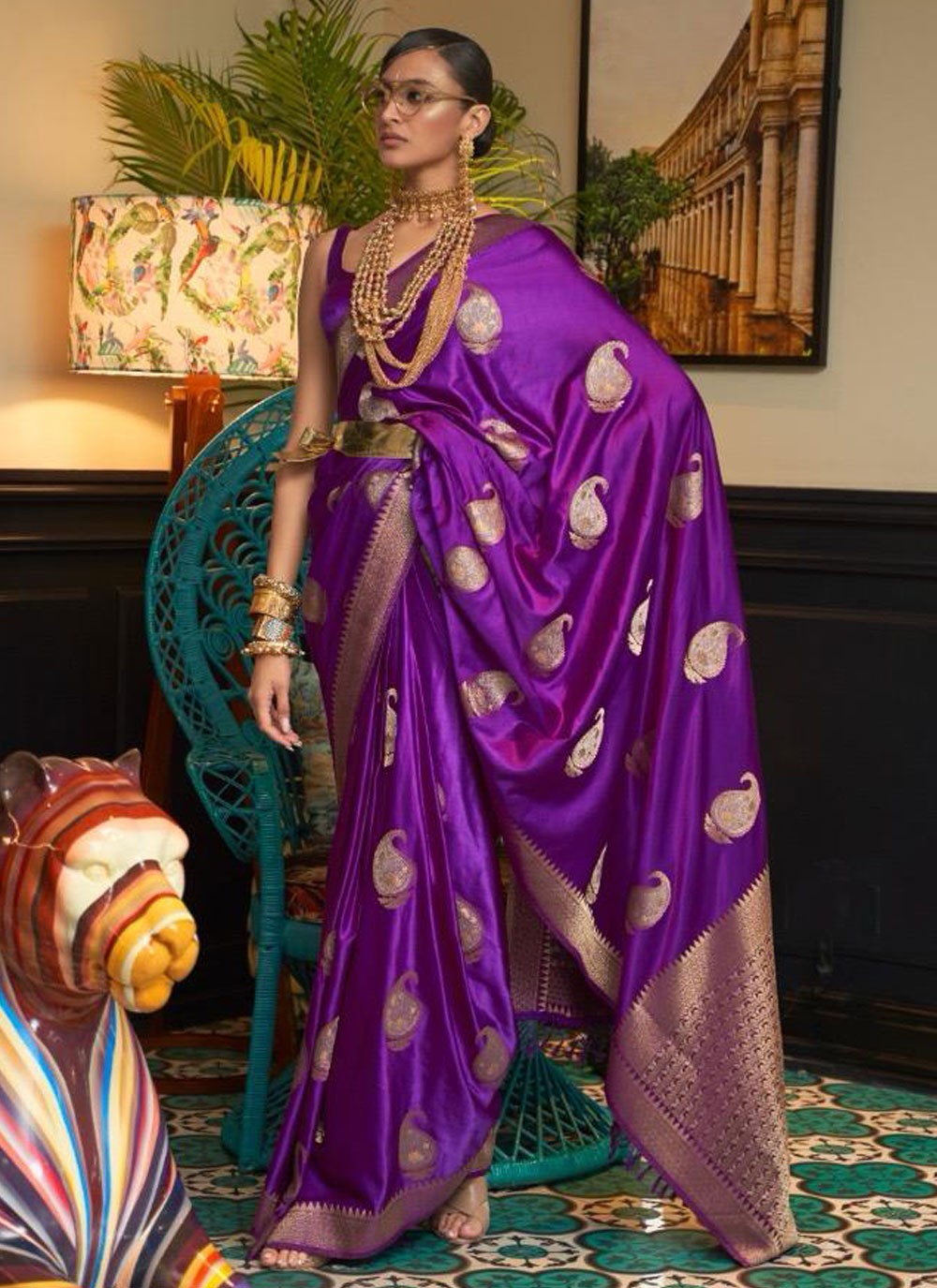 Trendy Weaving Zari Satin Saree - S5361