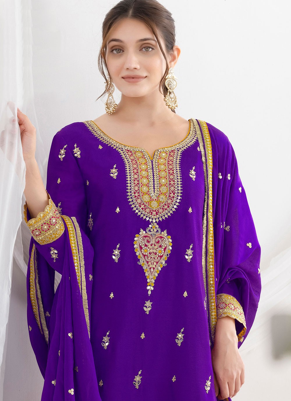 Salwar Suit Embroidered, Mirror, Sequins, Zari Violet T8138