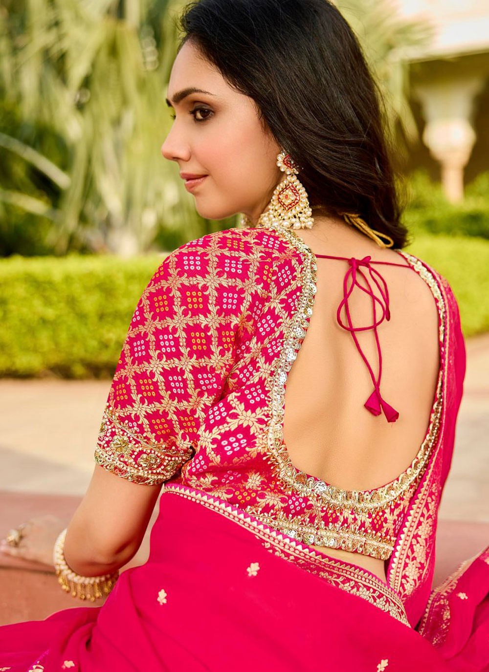 Pink Organza Designer Saree Beads S19767