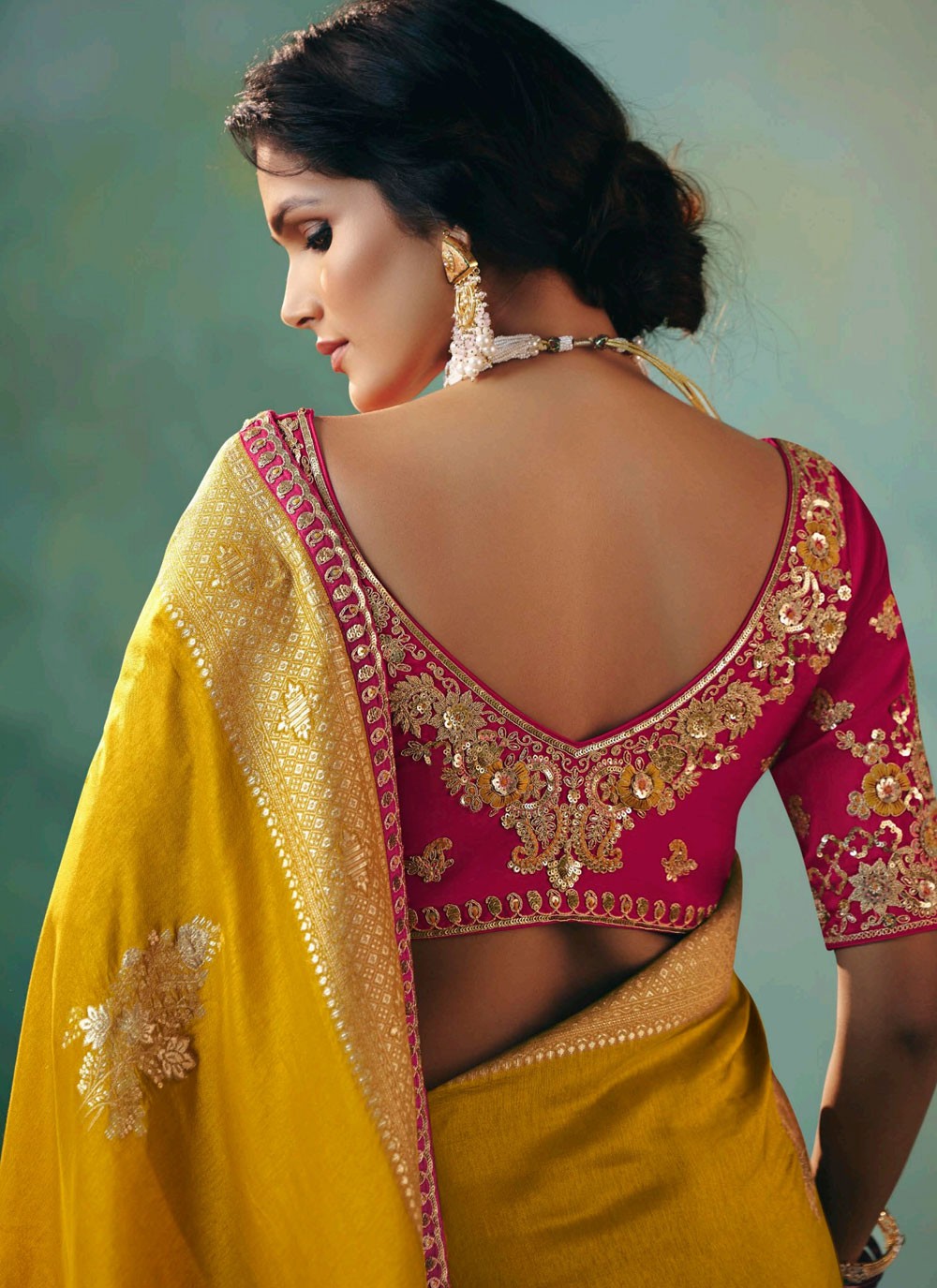 Mustard Silk Saree Embroidered, Weaving Zari S20206