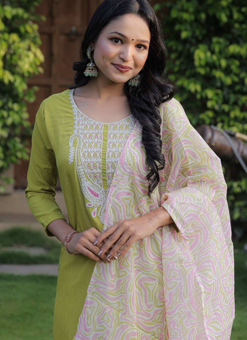 Salwar Suit Embroidered Green Viscose T5735