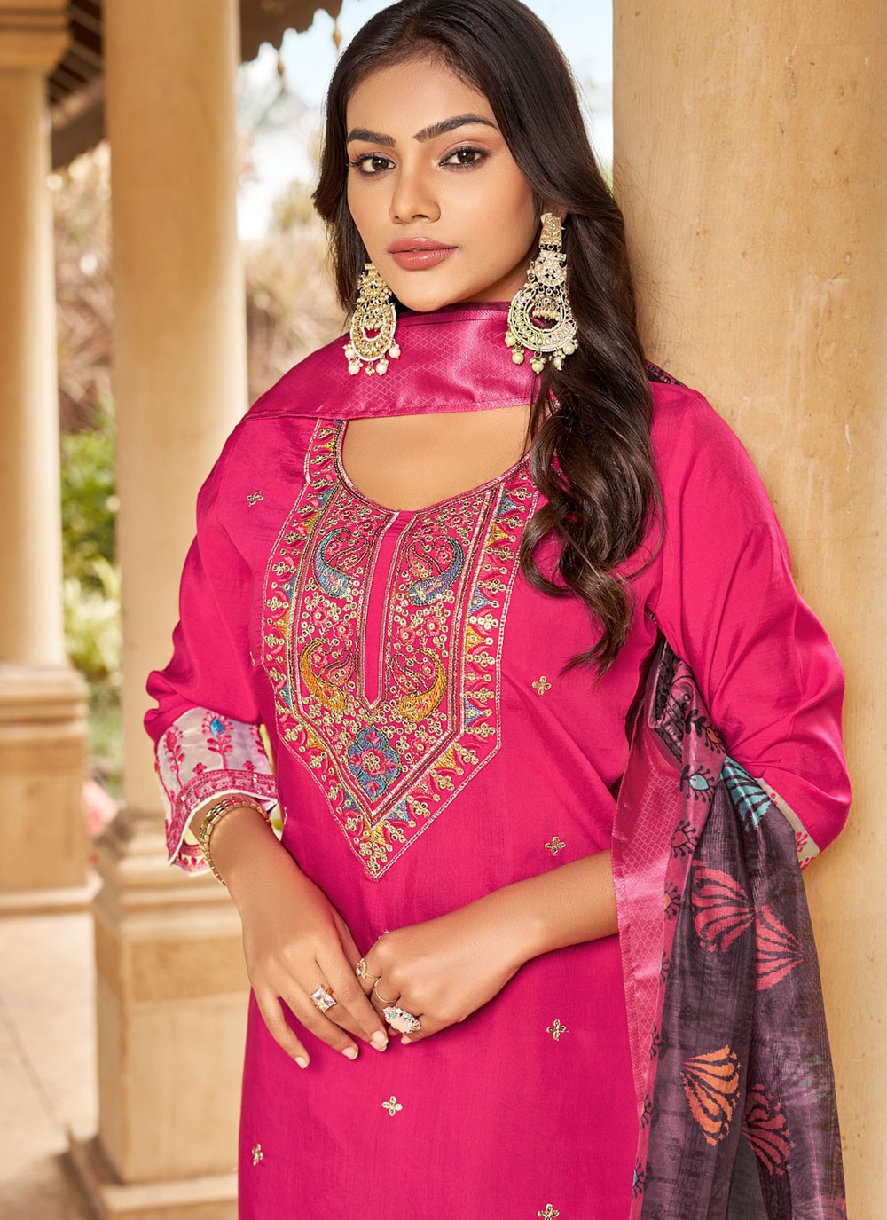 Embroidered Silk Pink Salwar Suit T6168