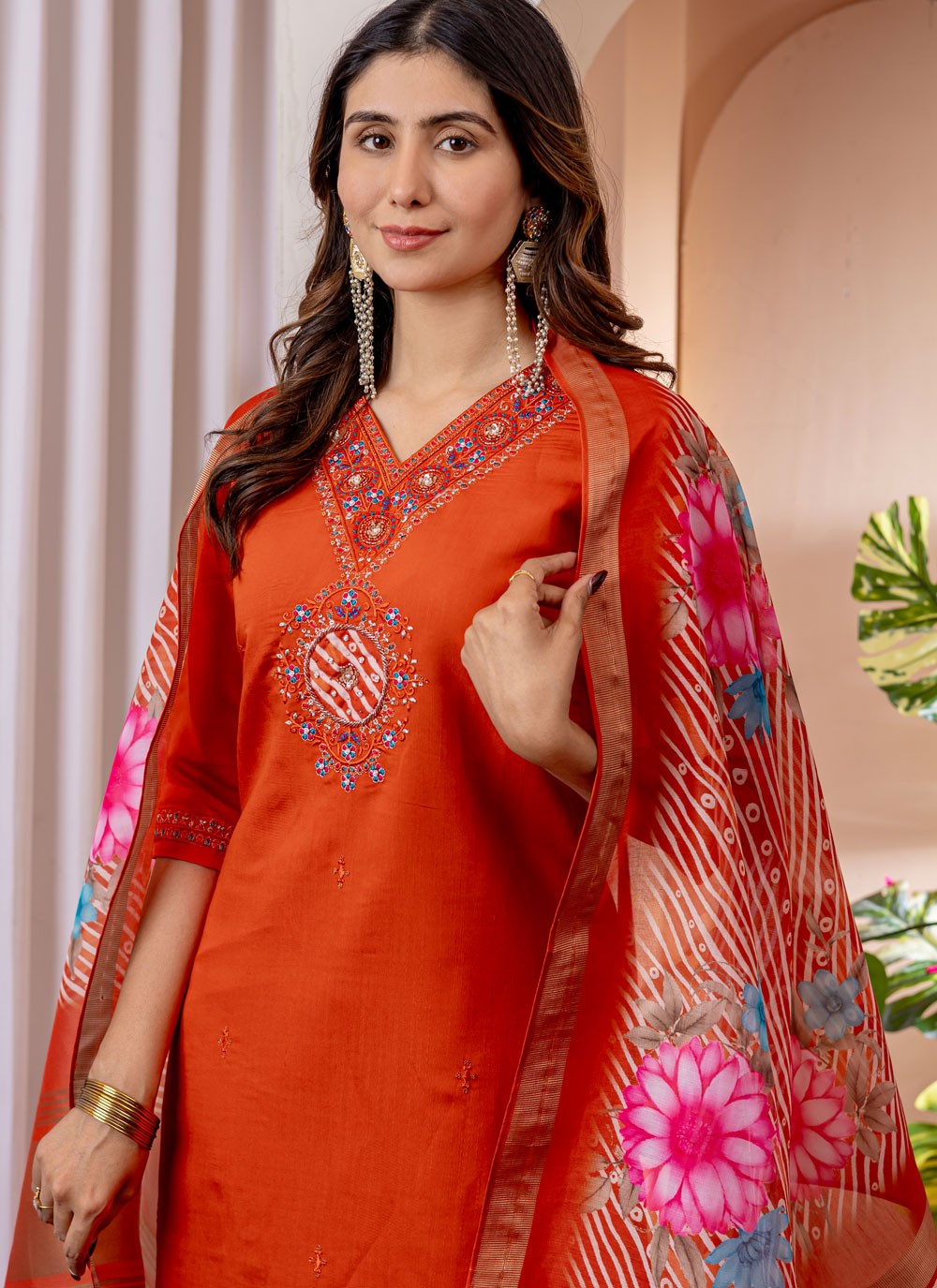 Salwar Suit Embroidered Orange T7541