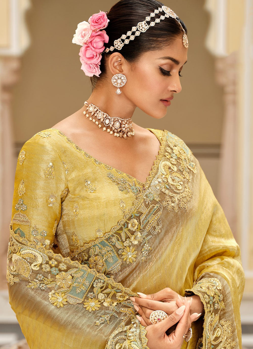 Green Jacquard Silk Trendy Saree Embroidered S19724