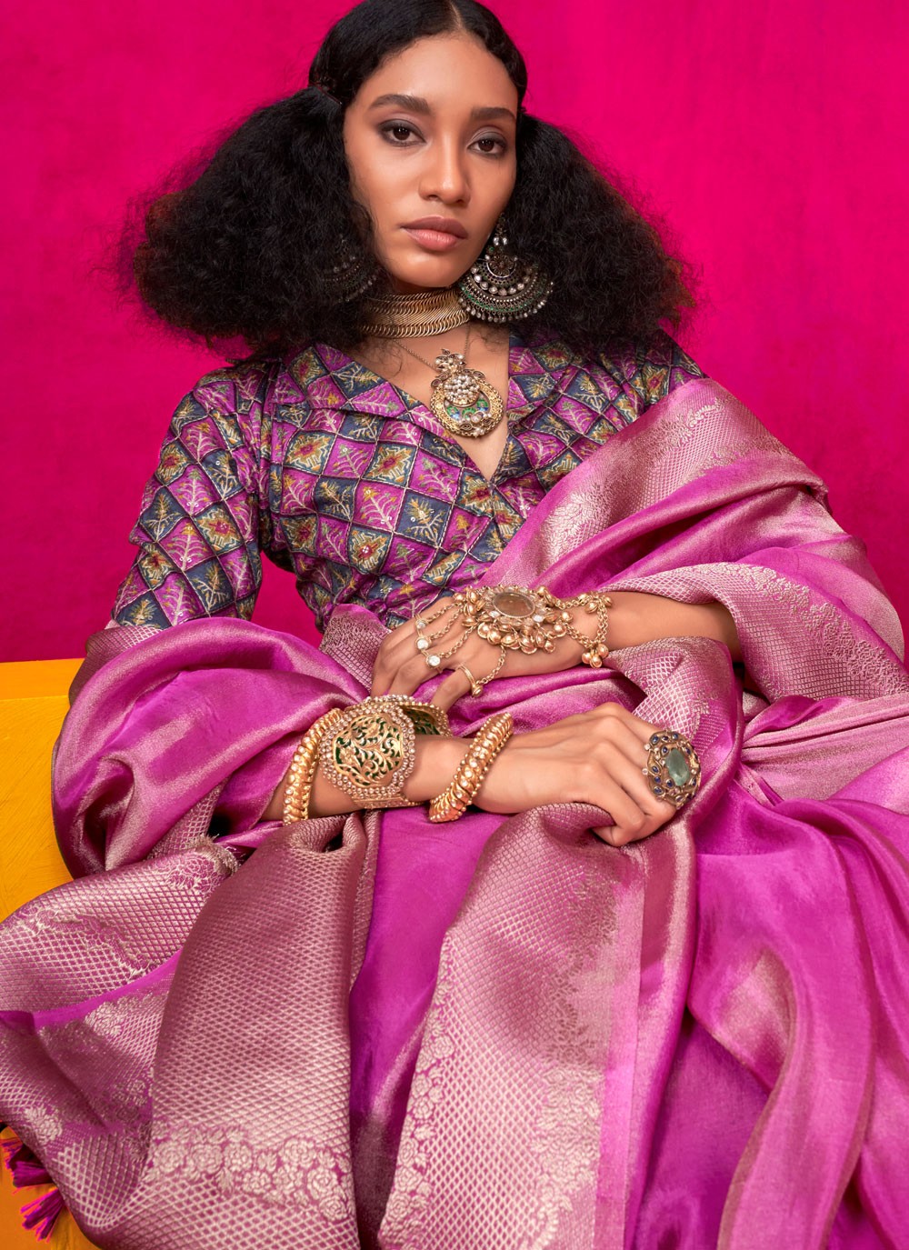 Classic Saree Weaving Zari Magenta Tissue Saree S13505